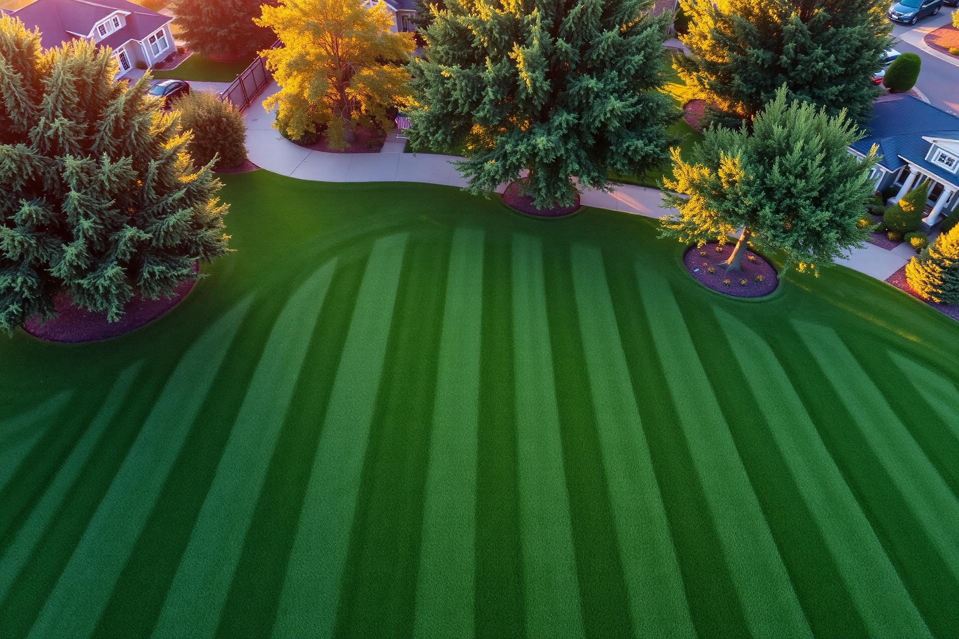 Professionally maintained lawn with crisp mowing stripes